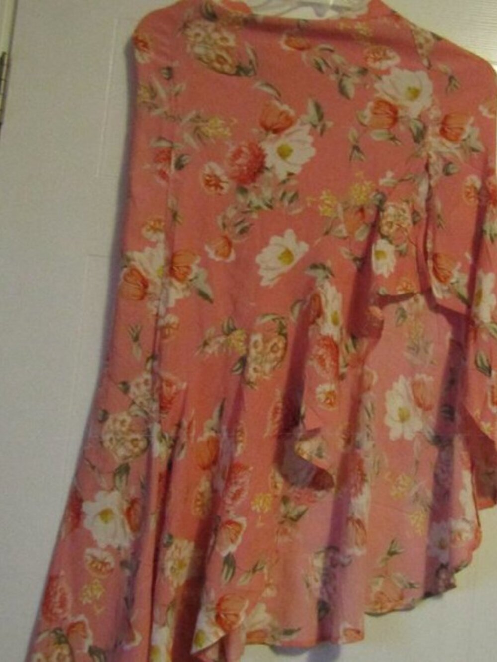 NWT. Forever 21 Coral Peach Floral Chiffon High-Low Ruffle Skirt M - Picture 6 of 10